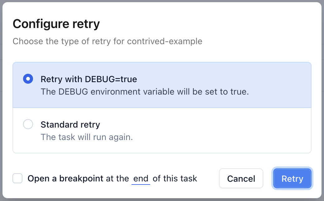 retry actions UI